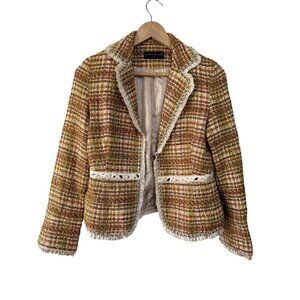 Karen Millen Wool Blend Blazer Y2K Brown Academia 70s Size 10